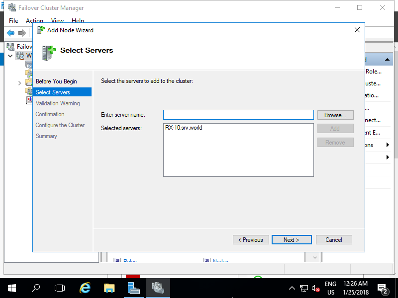 Windows Server 2016 : WSFC : Add Nodes : Server World